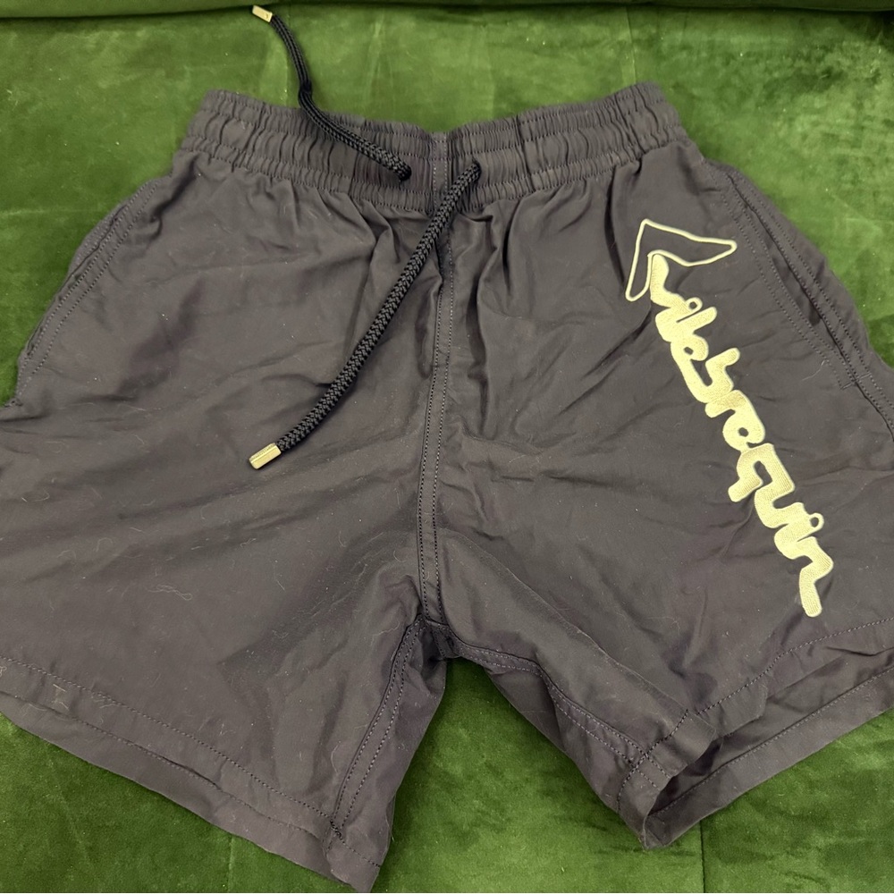 Vilebrequin Navy Marea Swim Shorts Trunks with White Lettering